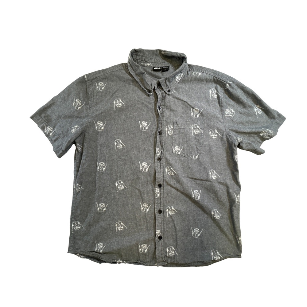 Star Wars Darth Vader Mens XL Grey Cotton Short‎ Sleeve Button Down Shirt